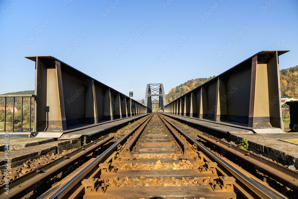Fototapeta premium View of old railway bridge, Bad Schandau, GERMANY