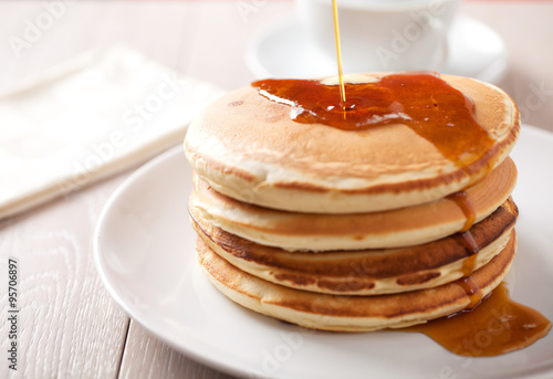 Pancakes with maple syrup.