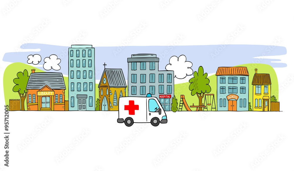 Naklejka premium Hospital street scene