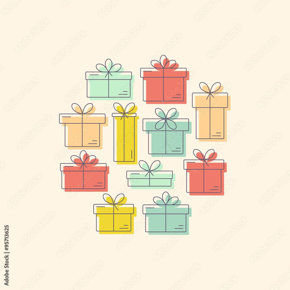 Vector line style illustration with gift boxes. Vector line style illustration with gift boxes.