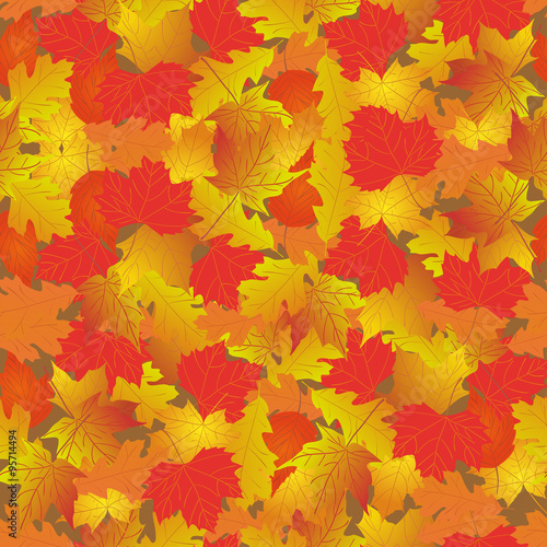 Seamless pattern with bright autumn leaves.