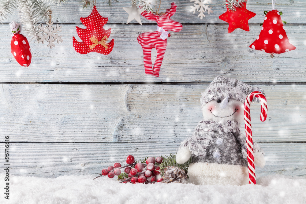 Christmas snowman decoration - obrazy, fototapety, plakaty 