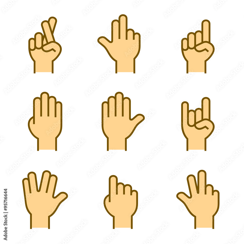 Fototapeta premium Hands Icons Set on White Background. Vector