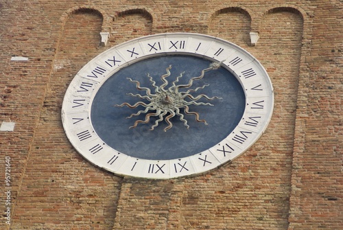 Canvastavla Chioggia, Italy. Old clock of the bell tower