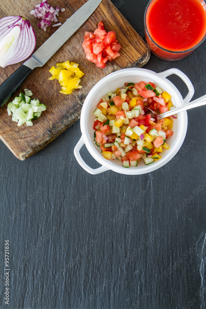 Gazpacho soup and ingredients Gazpacho soup and ingredients