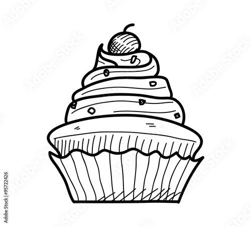 Cupcake Doodle, a hand drawn vector doodle illustration of a cupcake with cherry on top.