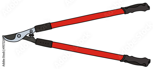 Red long garden shears / Hand drawing