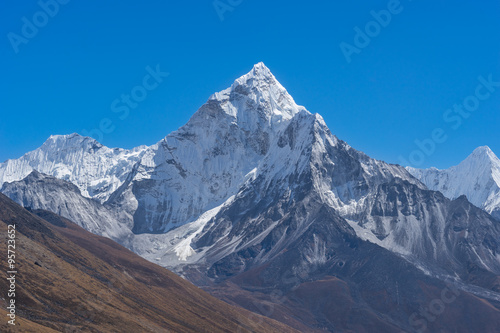 Ama Dablam mountain  famous peak in Everest base camp trekking route in Himalaya mountains range  Nepal  Asia