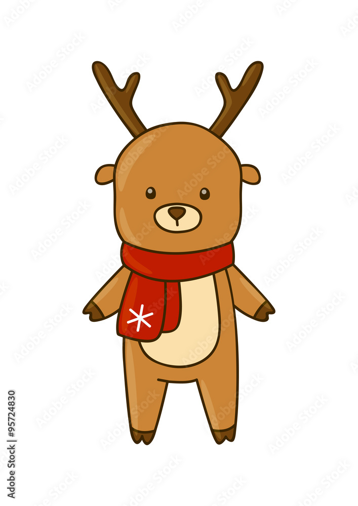 Fototapeta premium Cute cartoon deer isolated on white
