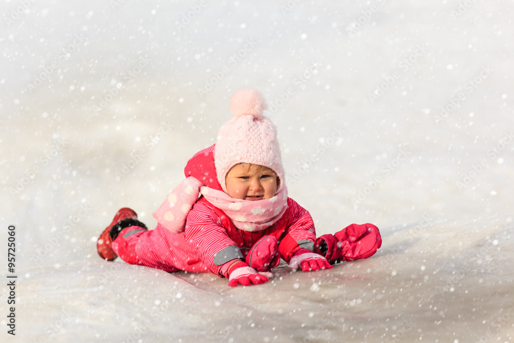 cute happy little girl play in winter cute happy little girl play in winter