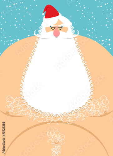 Santa Claus naked. Old fat Santa. Christmas character with naked