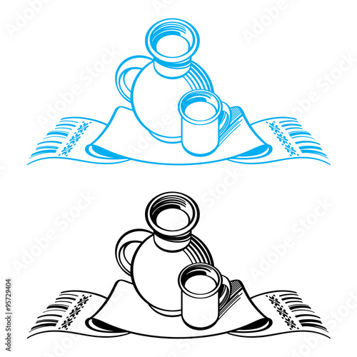 Still life with crock, cup and towel