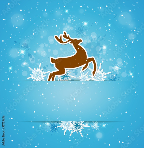 Background with deer and snowflakes