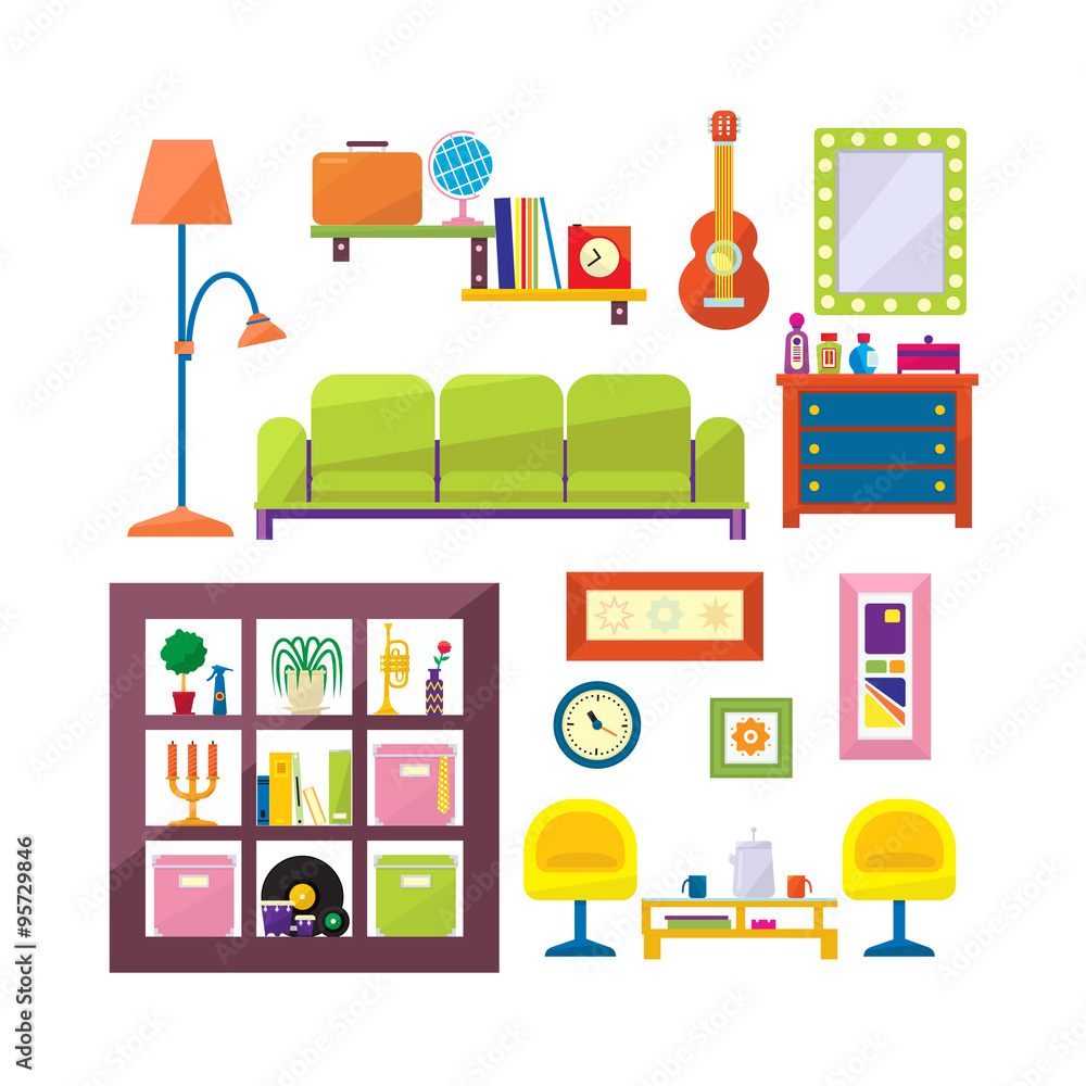 Modern furniture set in flat style vector