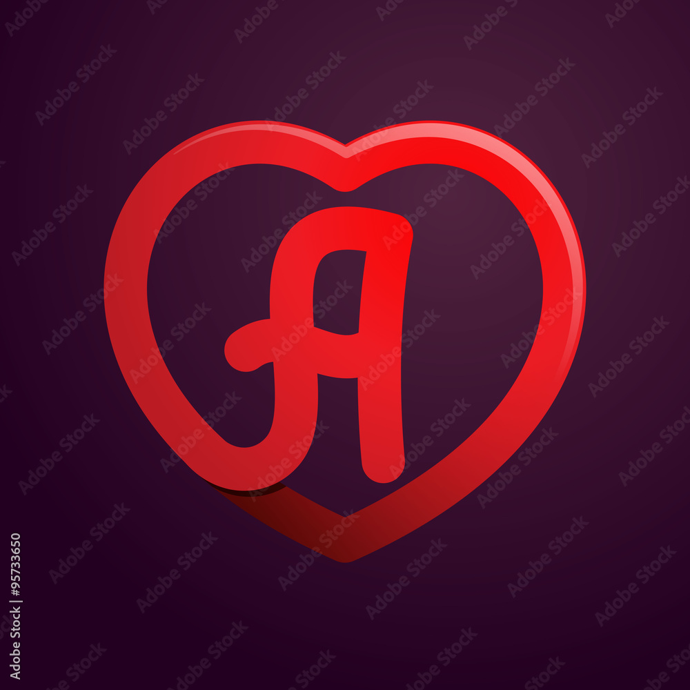 Letter A with red heart. Letter A with red heart.