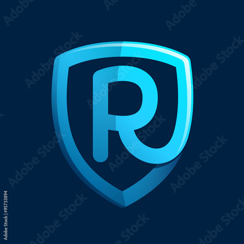 R letter with blue shield.