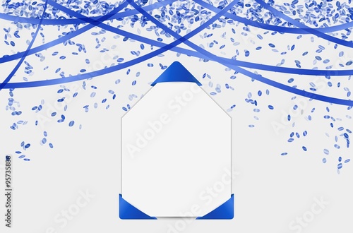 blank card with confetti and ribbons