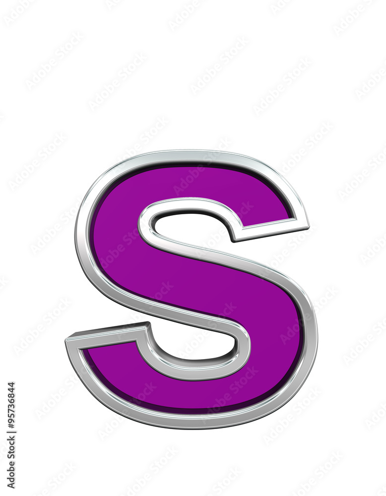 One lower case letter from purple glass with chrome frame alphabet set, isolated on white. Computer generated 3D photo rendering. One lower case letter from purple glass with chrome frame alphabet set, isolated on white. Computer generated 3D photo rendering.