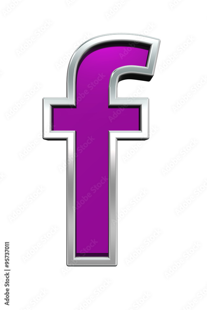 Fototapeta premium One lower case letter from purple glass with chrome frame alphabet set, isolated on white. Computer generated 3D photo rendering.