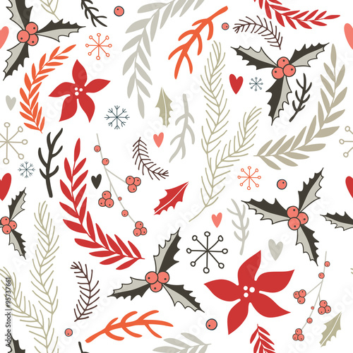 Hand drawn seamless background pattern Winter Christmas New Year style