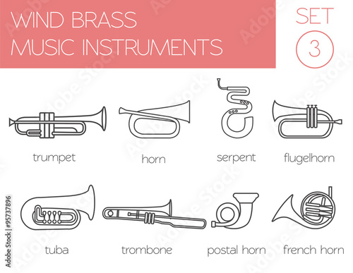 Musical instruments graphic template. Wind brass.