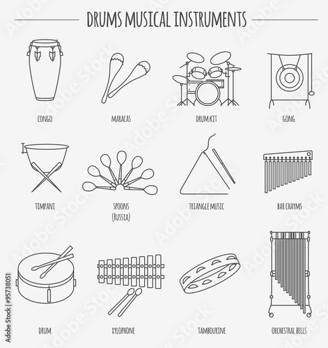Musical instruments graphic template. Drums.