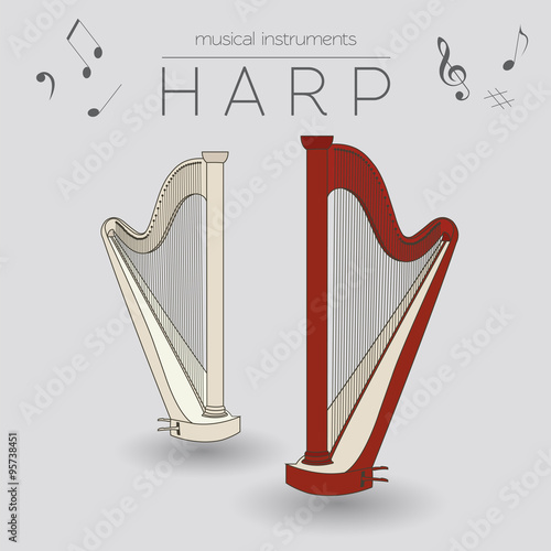 Musical instruments graphic template. Harp