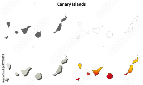 Canary Islands blank detailed outline map set