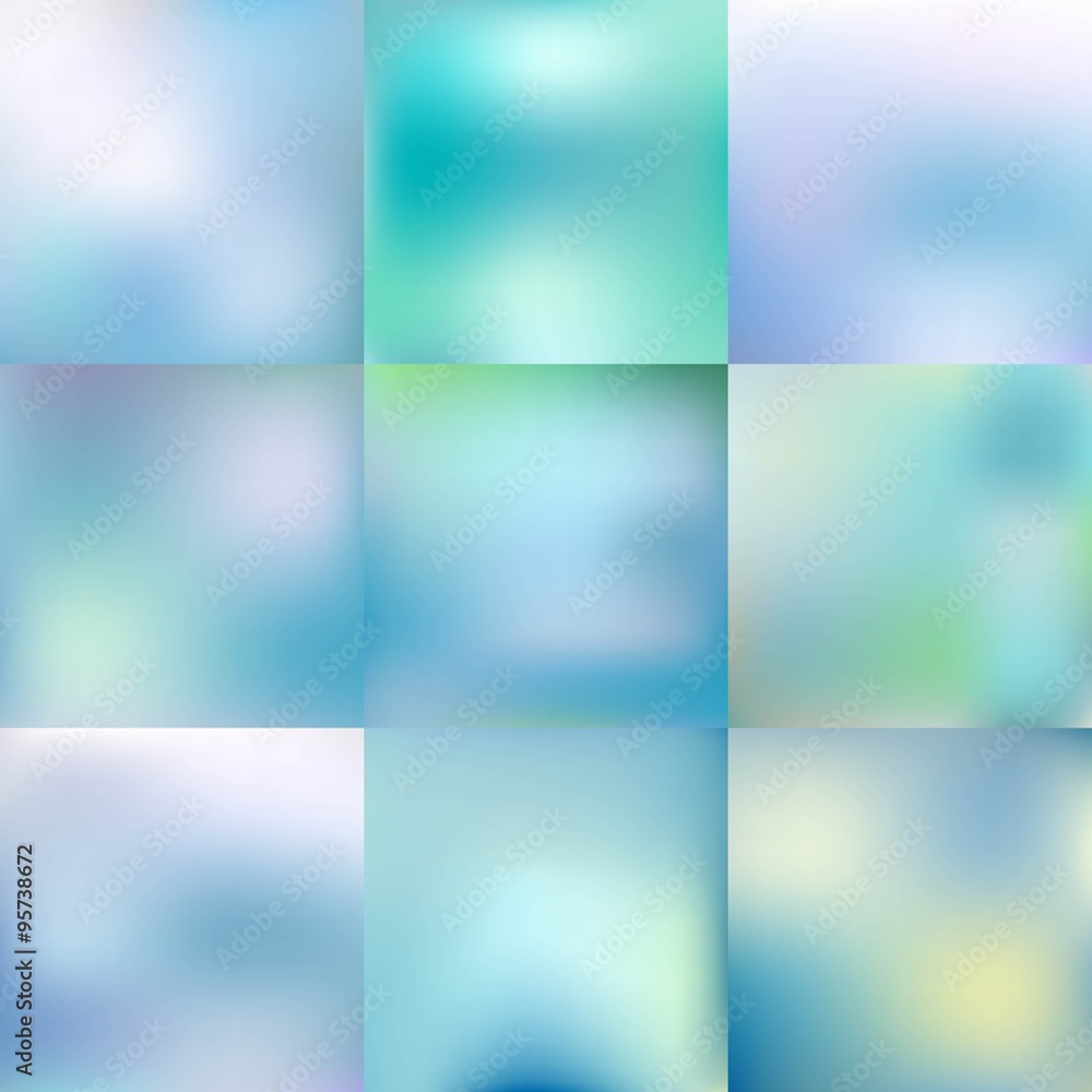 Set of blurred glowing pale blue backgrounds. Vector illustration. Set of blurred glowing pale blue backgrounds. Vector illustration.