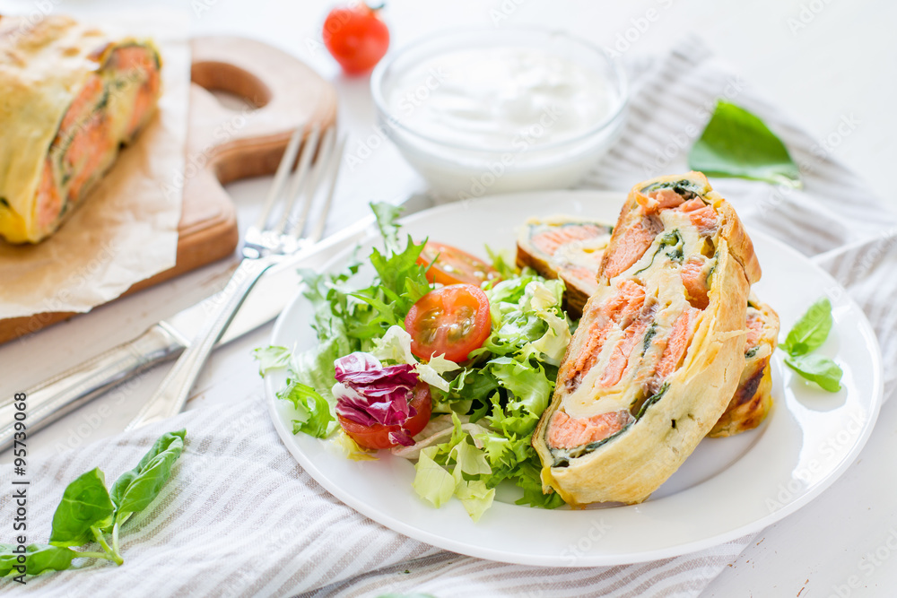 Salmon and spinach strudel Salmon and spinach strudel