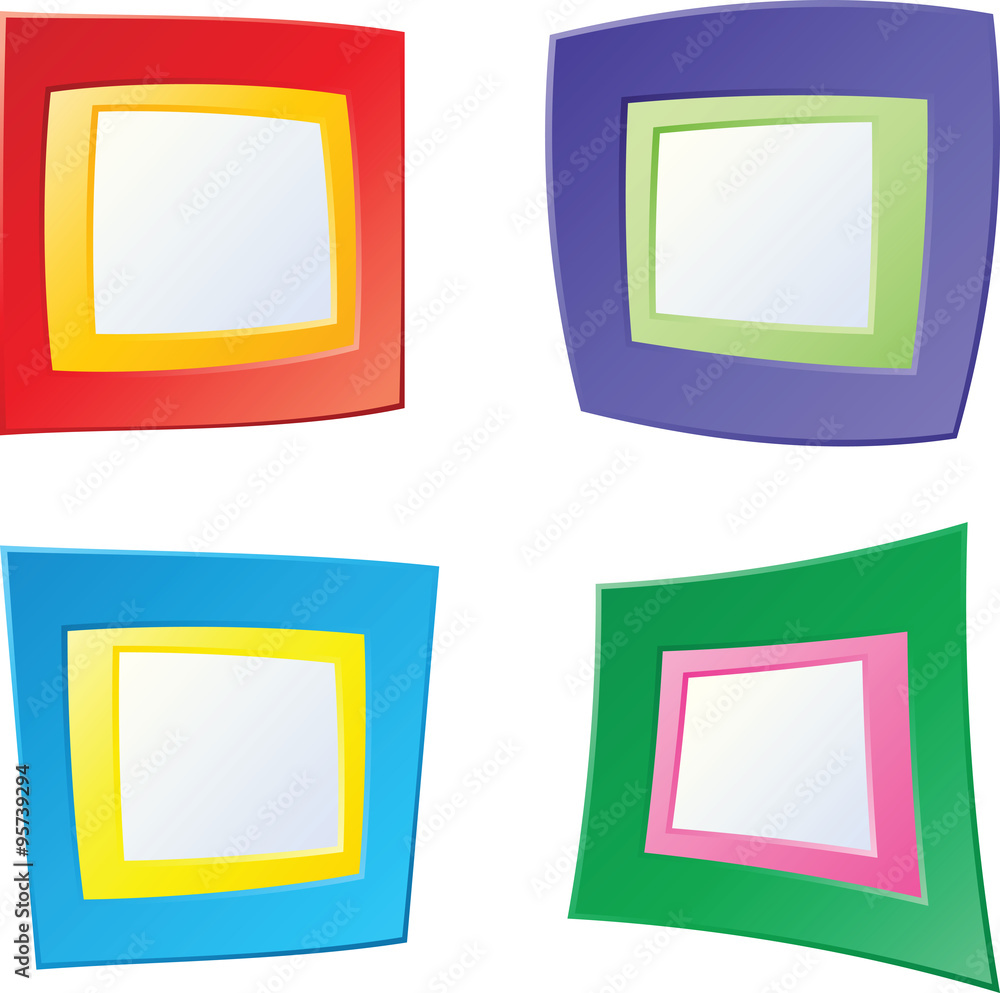 A set of four, bright and fun cartoon picture frames. A set of four, bright and fun cartoon picture frames.