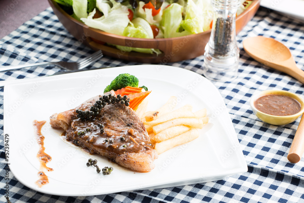 Barbecue beef steak with Cesar Salad Barbecue beef steak with Cesar Salad