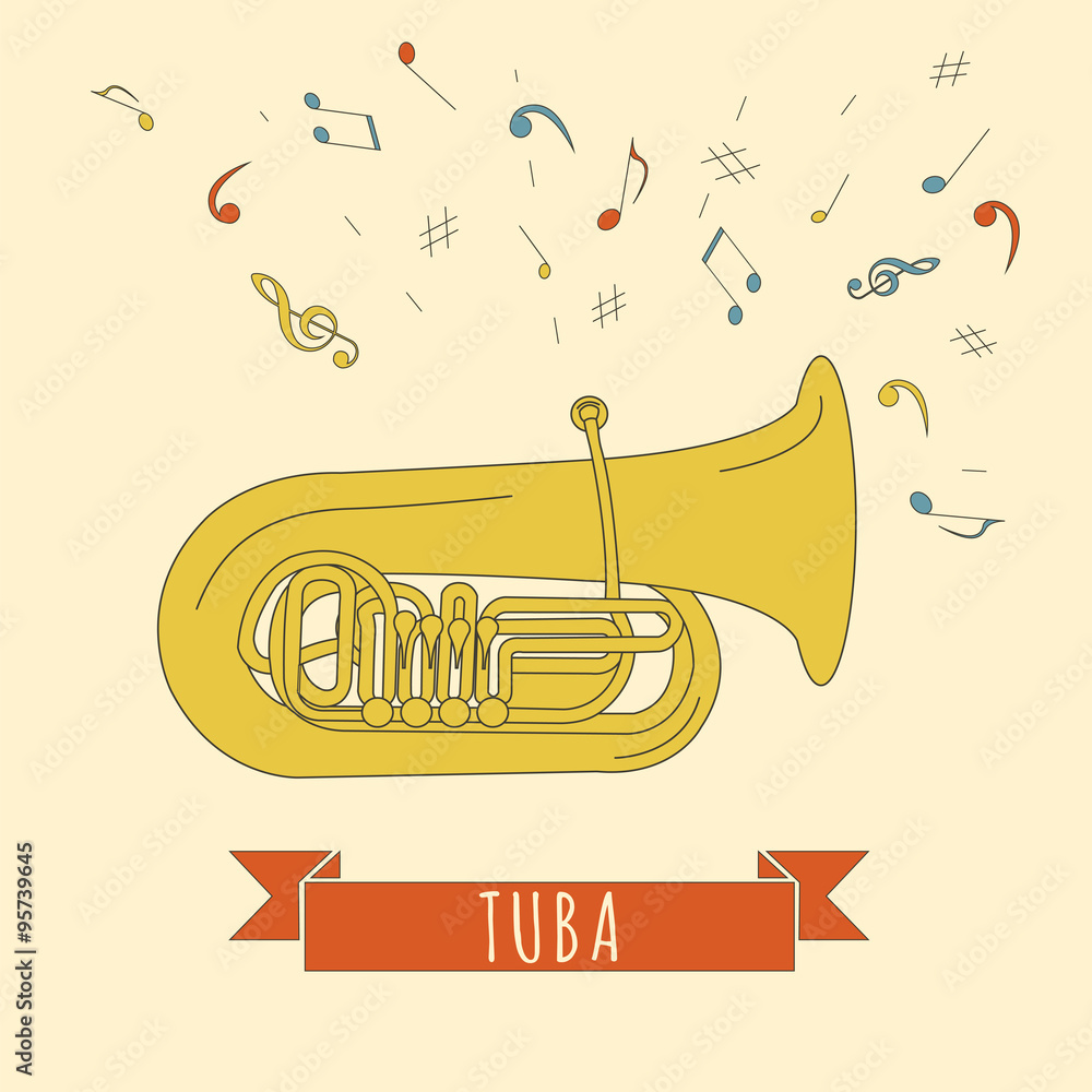 Obraz premium Musical instruments graphic template. Tuba.