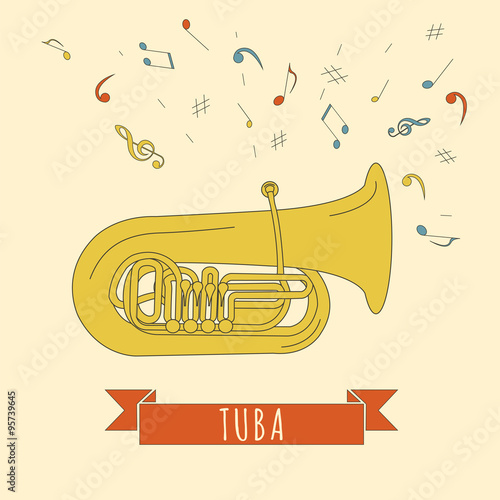 Musical instruments graphic template. Tuba.