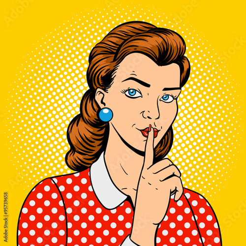 Girl with finger silence gesture vector