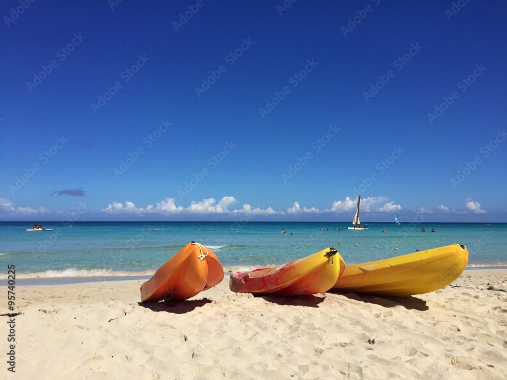 tropical beach with kayaks tropical beach with kayaks