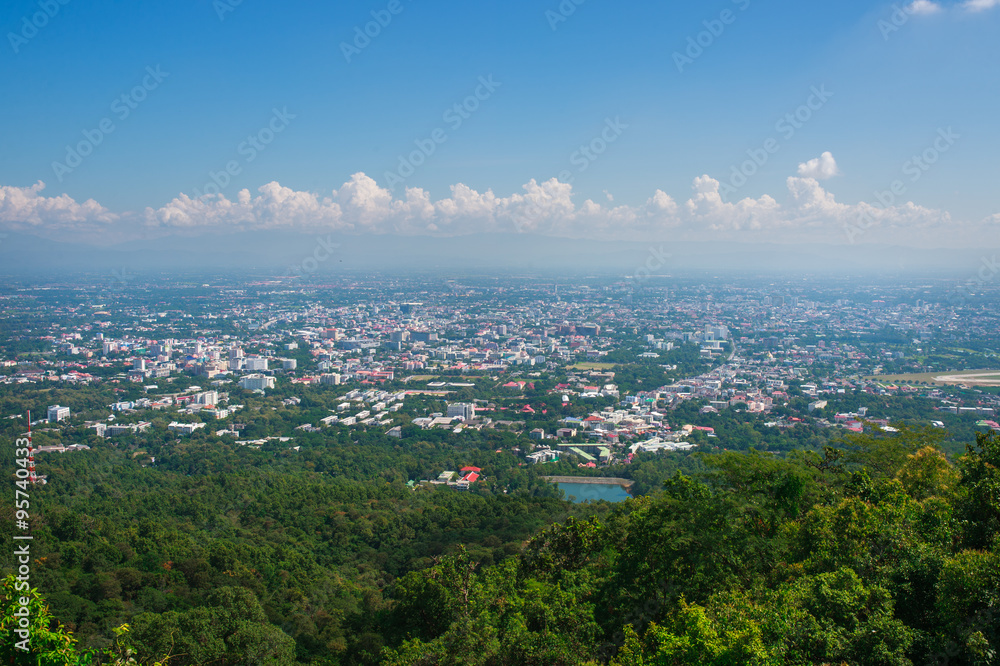 Good View of Chiang Mai city from viewpoint on Doi Suthep, Northern Thailand

