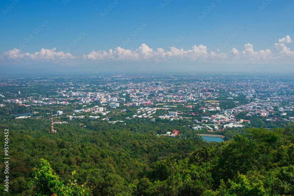 Good View of Chiang Mai city from viewpoint on Doi Suthep, Northern Thailand

