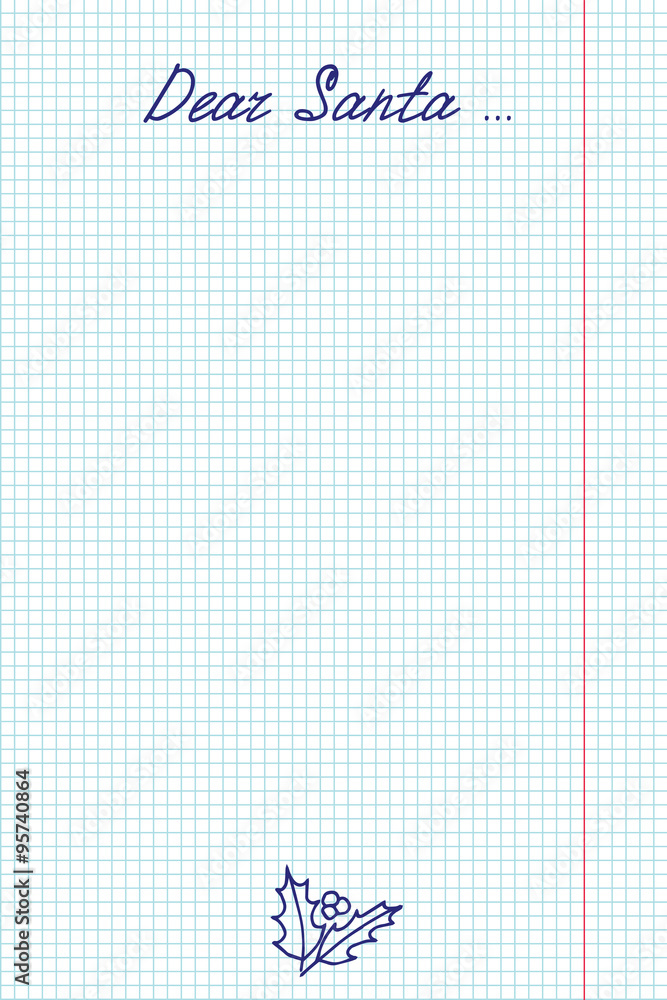 Christmas letter for Santa template vector illustration. Outlines holy drawing in school notebook sheet