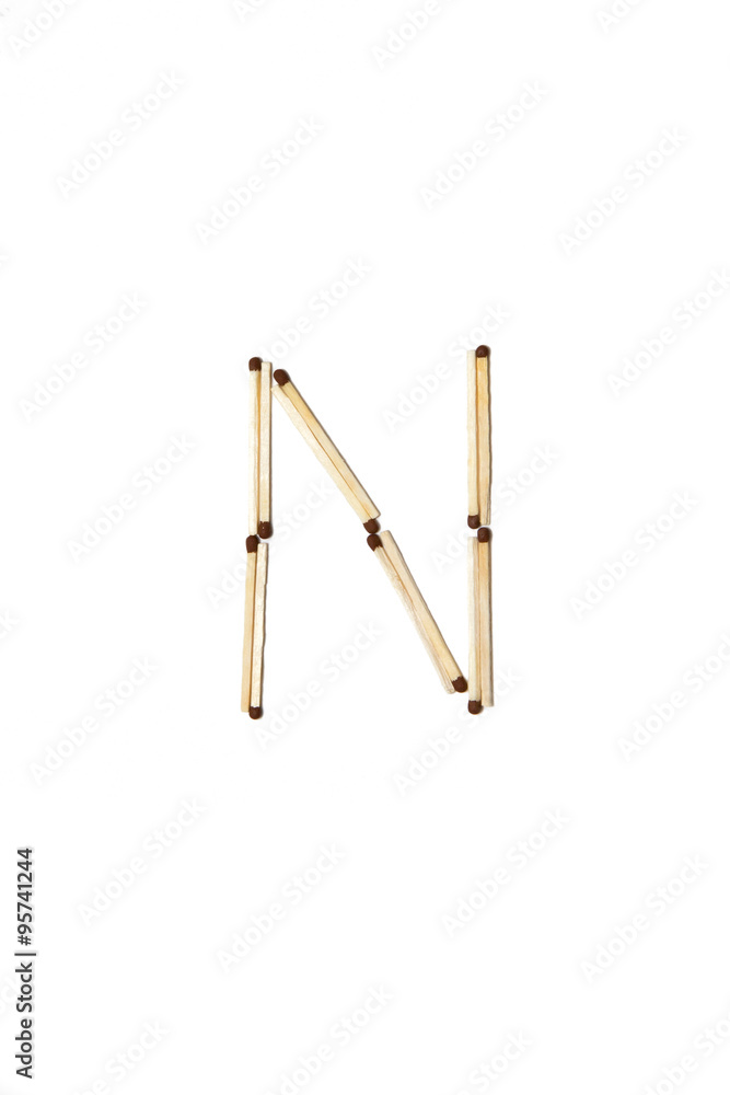 letter N made of safety match letter N made of safety match