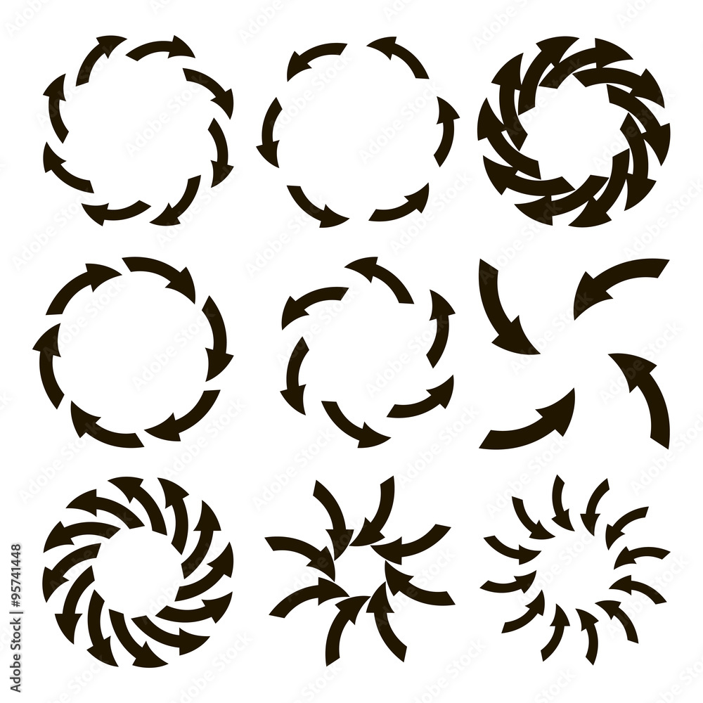Set of black arrows arranged in a circle