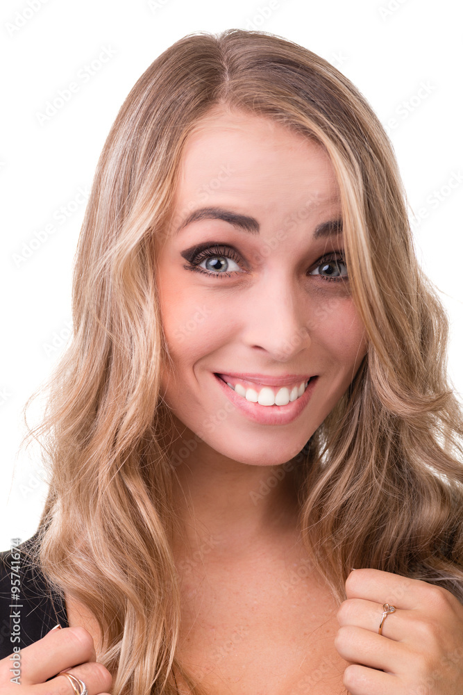 Closeup portrait of surprised young lady isolated on white Closeup portrait of surprised young lady isolated on white