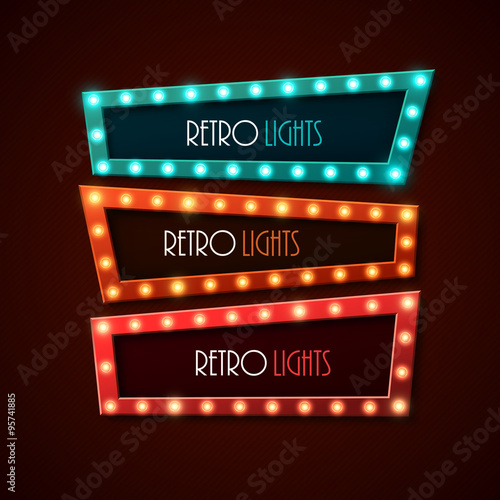Retro banner with shining lights. Vector illustration.