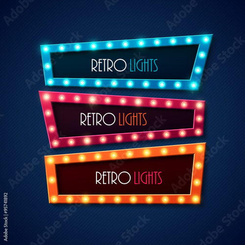Retro banner with shining lights. Vector illustration.