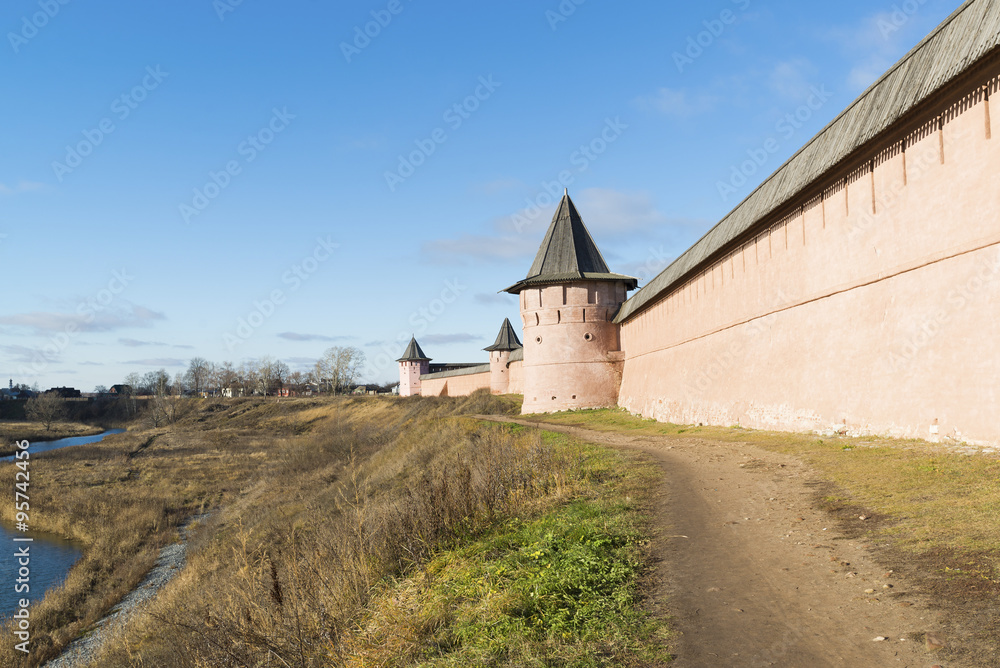 Wall St. Euthymius monastery in Suzdal, founded at 1350. Golden Ring of Russia Travel Wall St. Euthymius monastery in Suzdal, founded at 1350. Golden Ring of Russia Travel