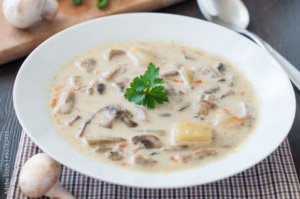 plate of vegetarian mushroom soup plate of vegetarian mushroom soup