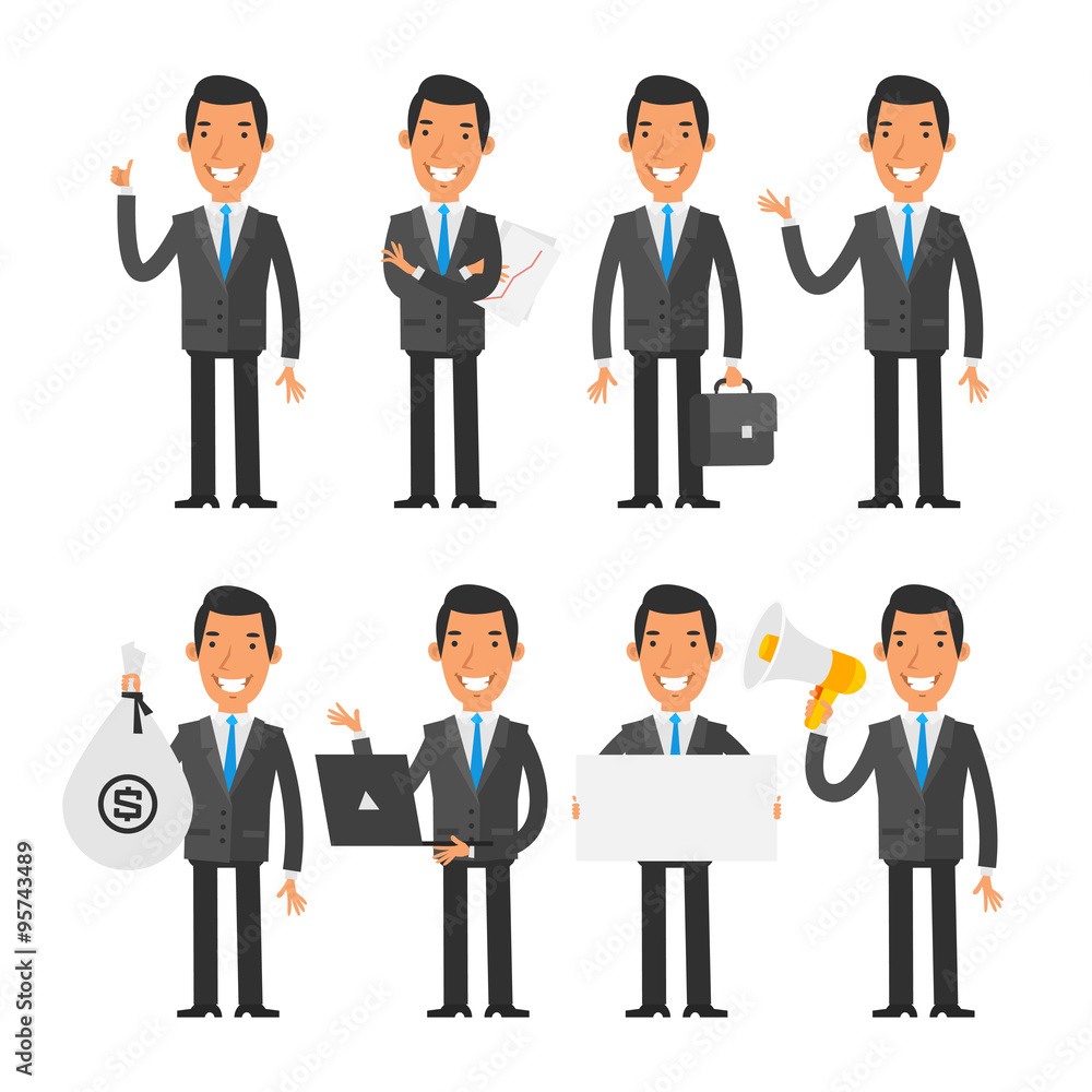 Businessman in blue tie in different poses Businessman in blue tie in different poses
