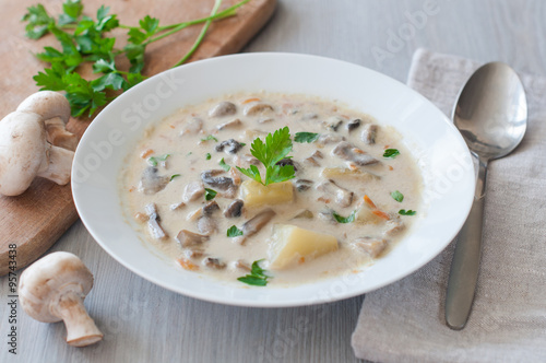 plate of vegetarian mushroom soup