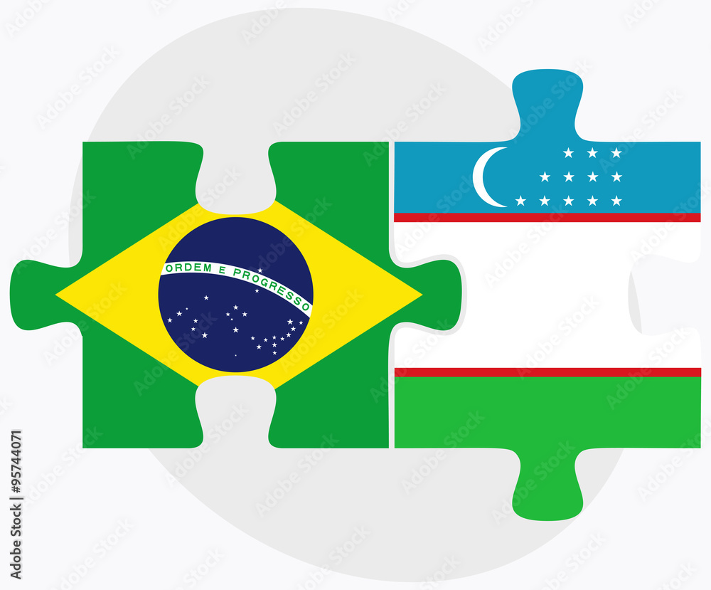 Brazil and Uzbekistan Flags