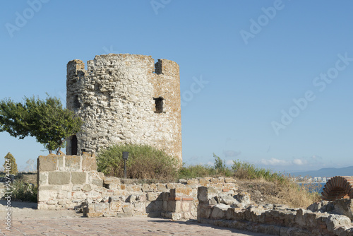 Fototapeta Naklejka Na Ścianę i Meble -  Ancient watch tower in old city of Nessebar, Bulgaria